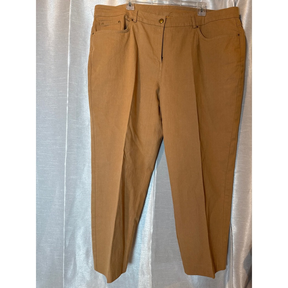 Ruby Rd Woman Tan/ Khaki stretchy jean Embroidered Straight Leg Pants Size‎ 20W